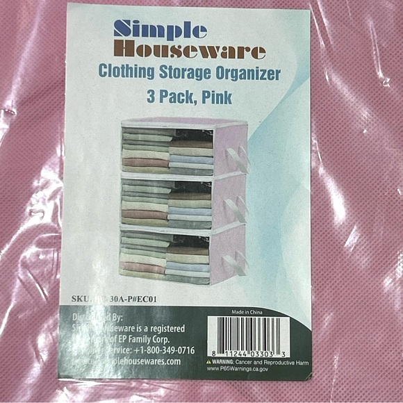 SimpleHouseware Clothes Storage Bags Organizer, Pink, (Set of 3) New Unopened - Picture 2 of 5